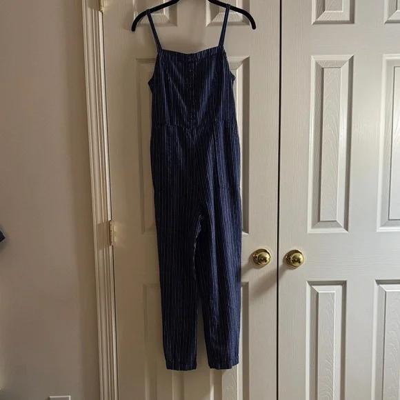 Old Navy Blue & White Striped Linen-Blend Jumpsuit – Size S - Picture 1 of 9